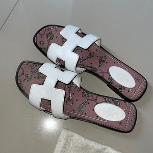 Hermes Oran White Sandal